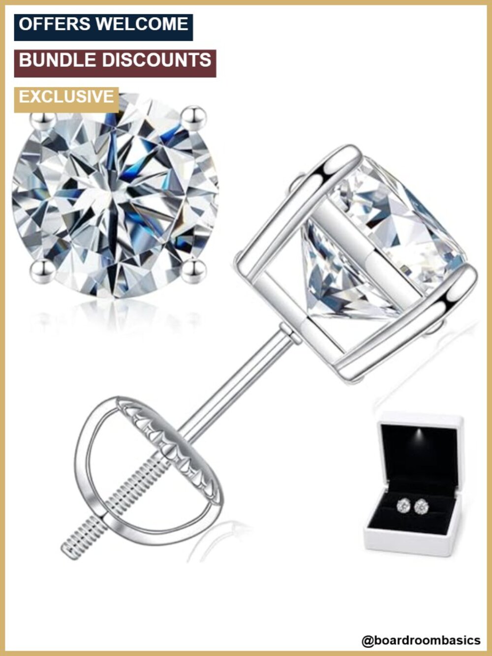 Moissanite Stud Earrings Screw Back 925 Sterling Silver 1.6 cttw